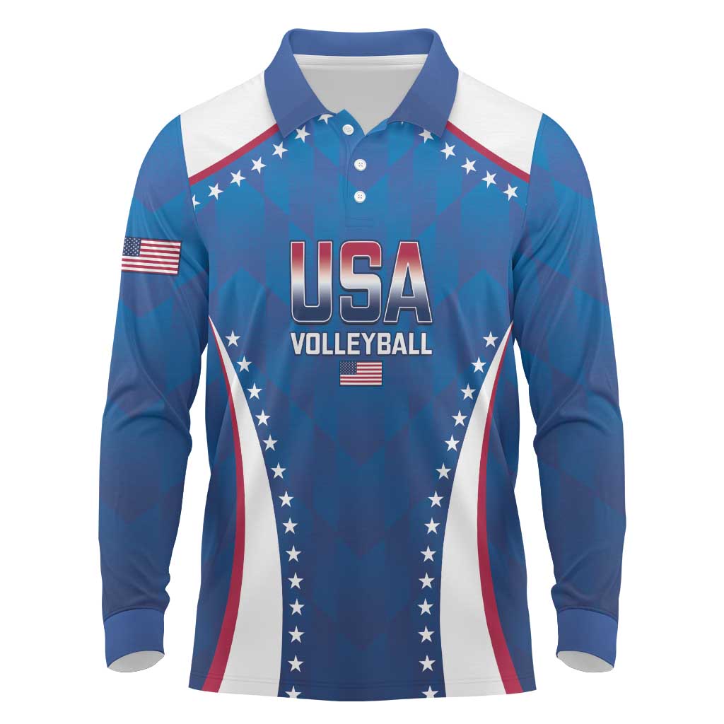 Custom USA 2025 Volleyball Long Sleeve Polo Shirt Sporty Style