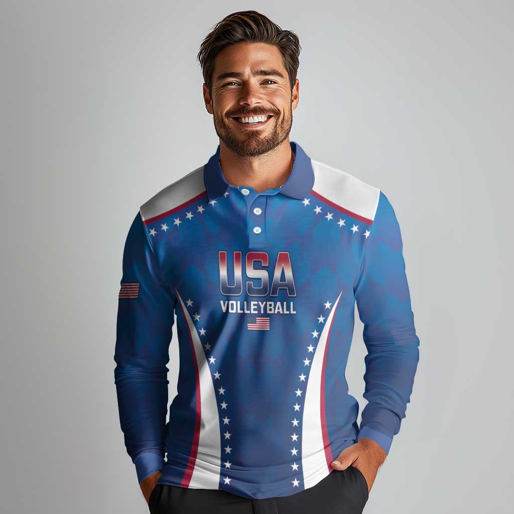 Custom USA 2025 Volleyball Long Sleeve Polo Shirt Sporty Style