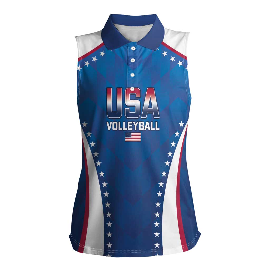 Custom USA 2025 Volleyball Women Sleeveless Polo Shirt Sporty Style
