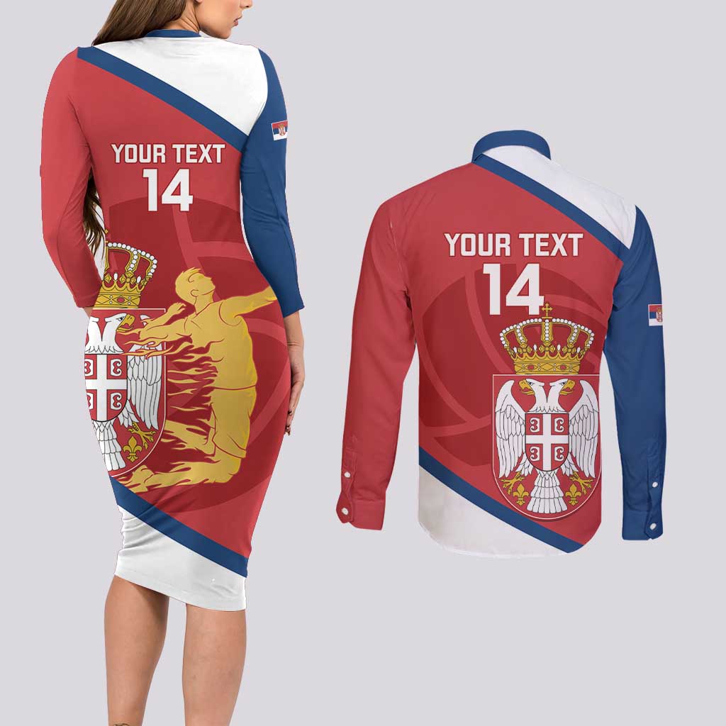 Custom Serbia Volleyball Couples Matching Long Sleeve Bodycon Dress and Long Sleeve Button Shirt 2025 Go Champions