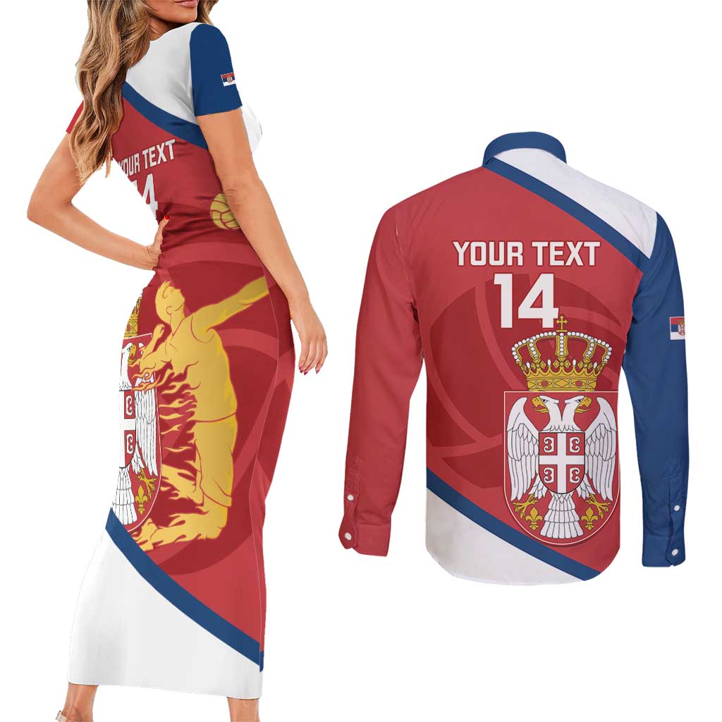 Custom Serbia Volleyball Couples Matching Short Sleeve Bodycon Dress and Long Sleeve Button Shirt 2025 Go Champions