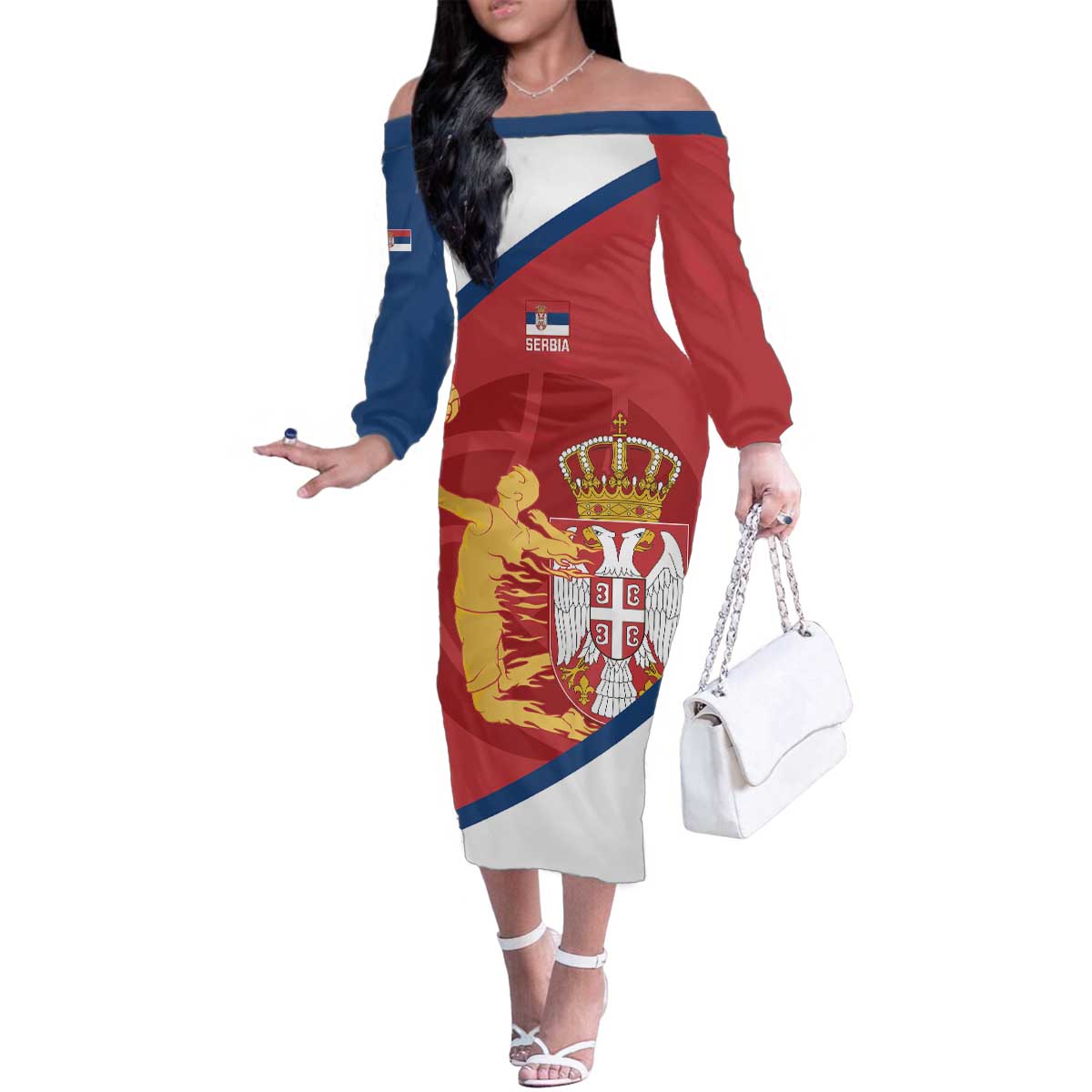 Custom Serbia Volleyball Family Matching Off The Shoulder Long Sleeve Dress and Hawaiian Shirt 2025 Go Champions