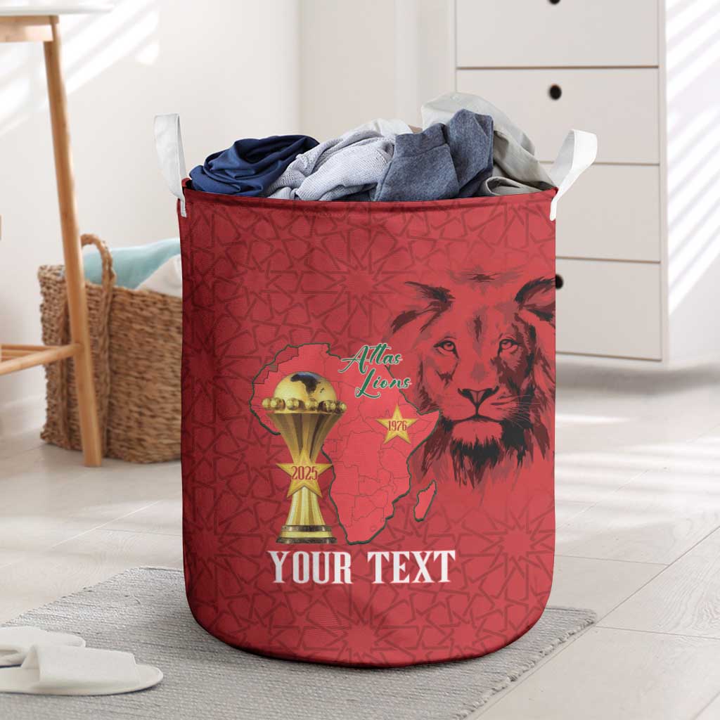 Morocco Football Custom Laundry Basket Atlas Lions Champions African Red Islamic Pattern