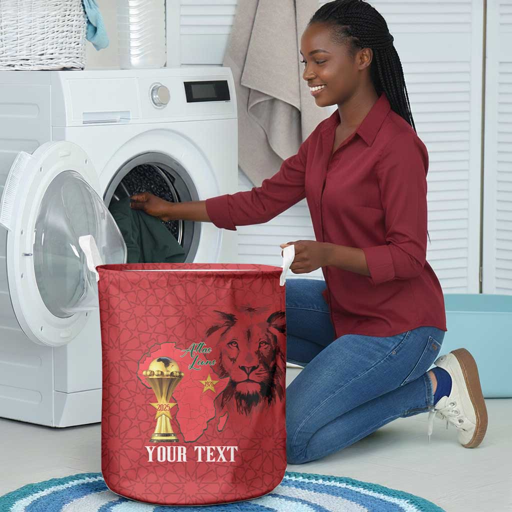 Morocco Football Custom Laundry Basket Atlas Lions Champions African Red Islamic Pattern