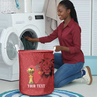 Morocco Football Custom Laundry Basket Atlas Lions Champions African Red Islamic Pattern