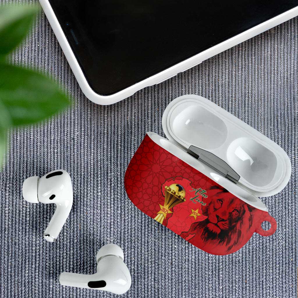 Morocco Football Custom AirPods Case Atlas Lions Champions African Red Islamic Pattern