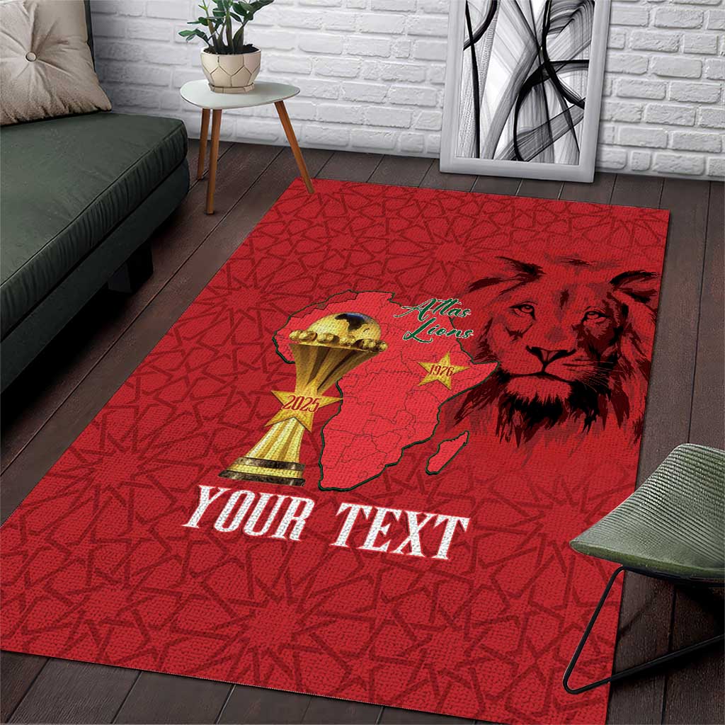 Morocco Football Custom Area Rug Atlas Lions Champions African Red Islamic Pattern