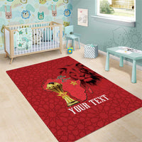 Morocco Football Custom Area Rug Atlas Lions Champions African Red Islamic Pattern
