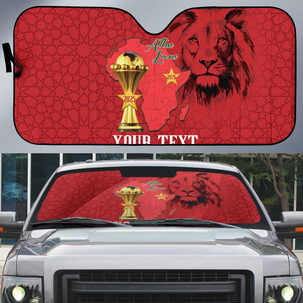 Morocco Football Custom Auto Sun Shade Atlas Lions Champions African Red Islamic Pattern