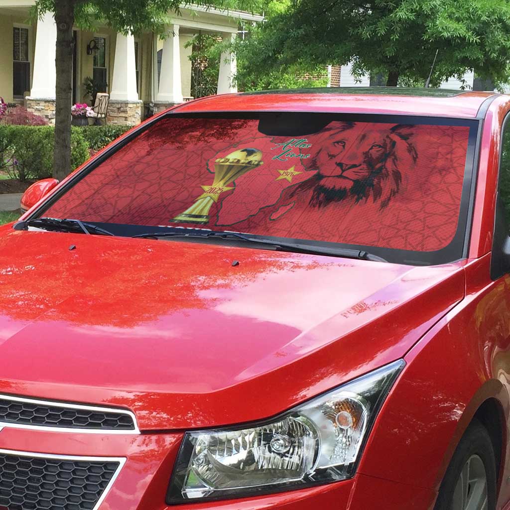 Morocco Football Custom Auto Sun Shade Atlas Lions Champions African Red Islamic Pattern
