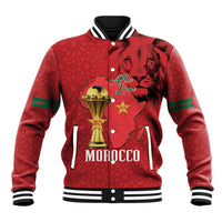 Morocco Football Custom Baseball Jacket Atlas Lions Champions African Red Islamic Pattern