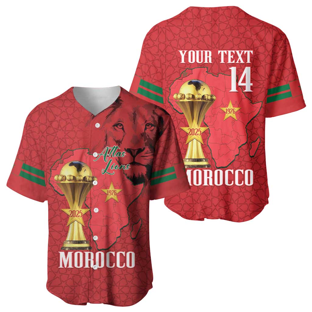 Morocco Football Custom Baseball Jersey Atlas Lions Champions African Red Islamic Pattern