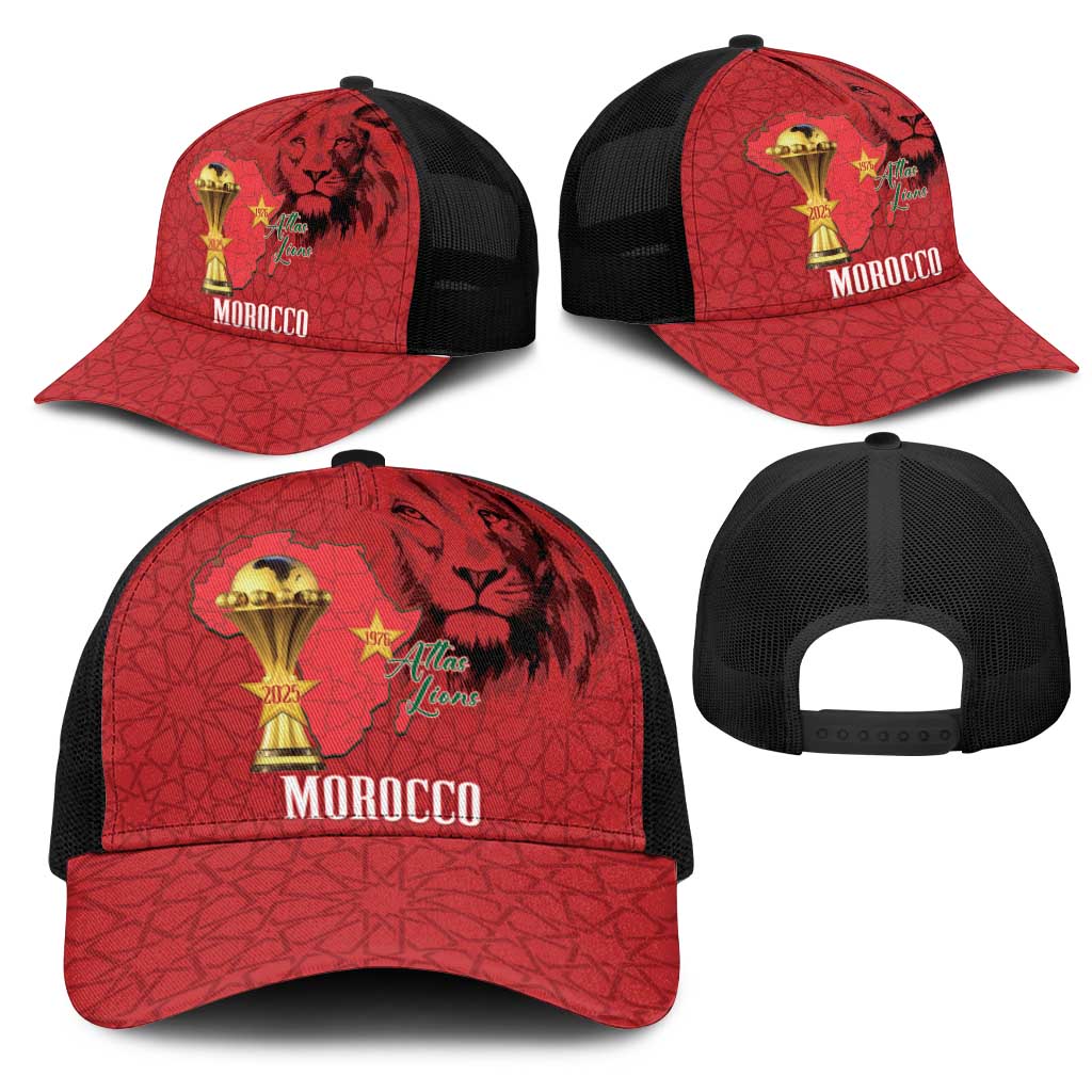 Morocco Football Baseball Net Cap Atlas Lions Champions African Red Islamic Pattern