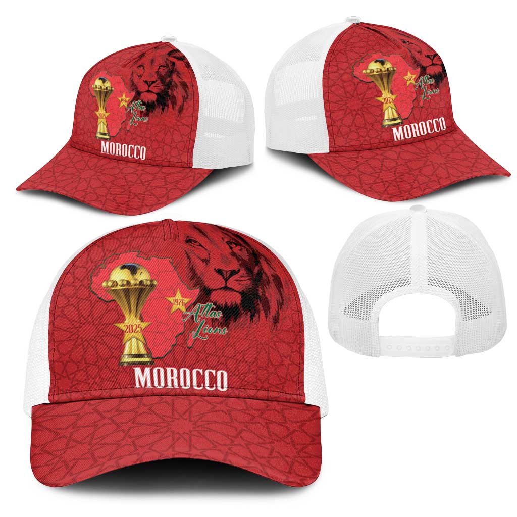 Morocco Football Baseball Net Cap Atlas Lions Champions African Red Islamic Pattern