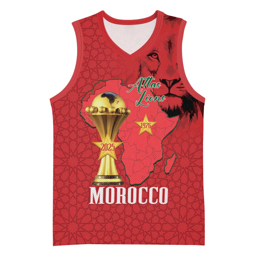 Morocco Football Custom Basketball Jersey Atlas Lions Champions African Red Islamic Pattern