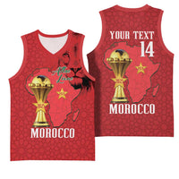 Morocco Football Custom Basketball Jersey Atlas Lions Champions African Red Islamic Pattern