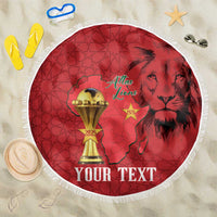 Morocco Football Custom Beach Blanket Atlas Lions Champions African Red Islamic Pattern
