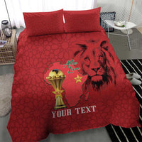 Morocco Football Custom Bedding Set Atlas Lions Champions African Red Islamic Pattern