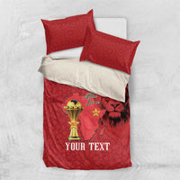 Morocco Football Custom Bedding Set Atlas Lions Champions African Red Islamic Pattern