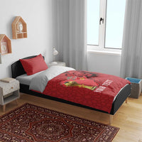 Morocco Football Custom Bedding Set Atlas Lions Champions African Red Islamic Pattern