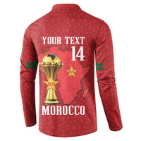 Morocco Football Custom Button Sweatshirt Atlas Lions Champions African Red Islamic Pattern