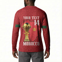 Morocco Football Custom Button Sweatshirt Atlas Lions Champions African Red Islamic Pattern