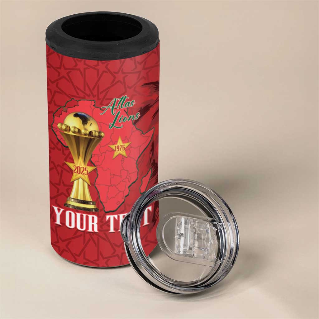 Morocco Football Custom 4 in 1 Can Cooler Tumbler Atlas Lions Champions African Red Islamic Pattern