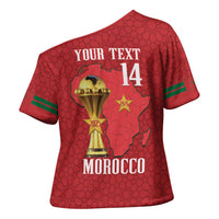 Morocco Football Custom Cross Shoulder Shirt Atlas Lions Champions African Red Islamic Pattern