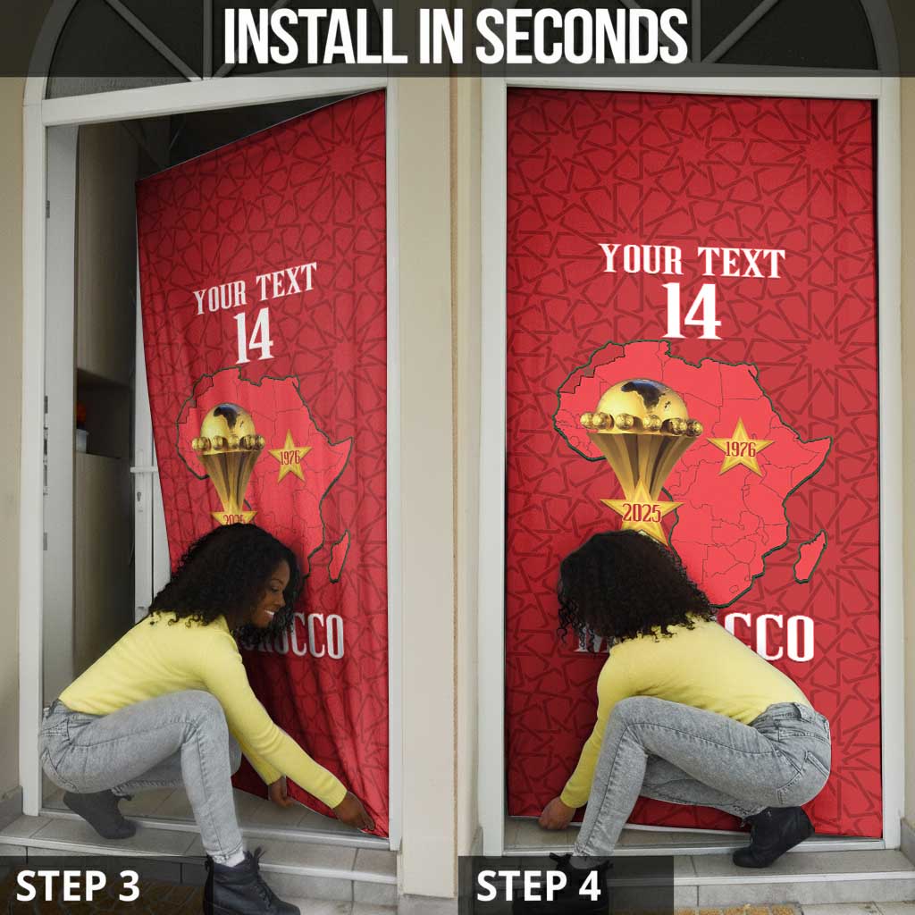 Morocco Football Custom Door Cover Atlas Lions Champions African Red Islamic Pattern