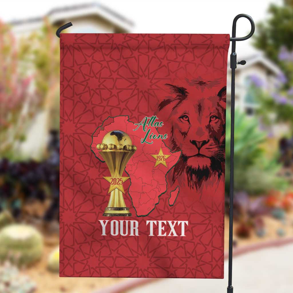 Morocco Football Custom Garden Flag Atlas Lions Champions African Red Islamic Pattern
