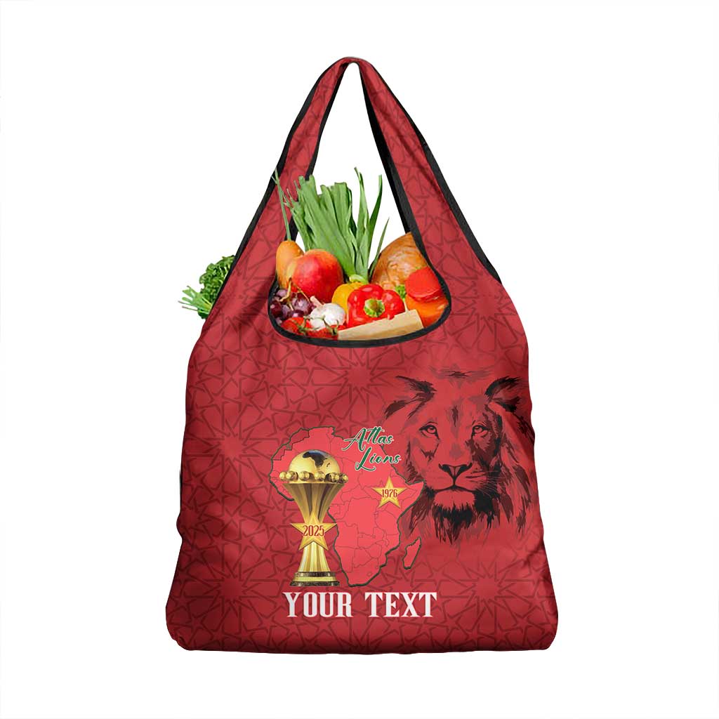 Morocco Football Custom Grocery Bag Atlas Lions Champions African Red Islamic Pattern
