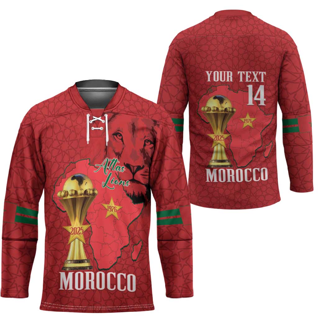 Morocco Football Custom Hockey Jersey Atlas Lions Champions African Red Islamic Pattern