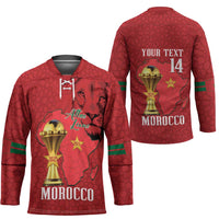Morocco Football Custom Hockey Jersey Atlas Lions Champions African Red Islamic Pattern