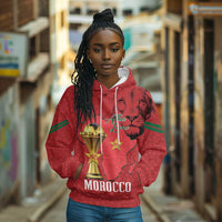 Morocco Football Custom Hoodie Atlas Lions Champions African Red Islamic Pattern
