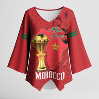 Morocco Football Custom Kimono Sleeve Blouse Atlas Lions Champions African Red Islamic Pattern