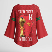 Morocco Football Custom Kimono Sleeve Blouse Atlas Lions Champions African Red Islamic Pattern