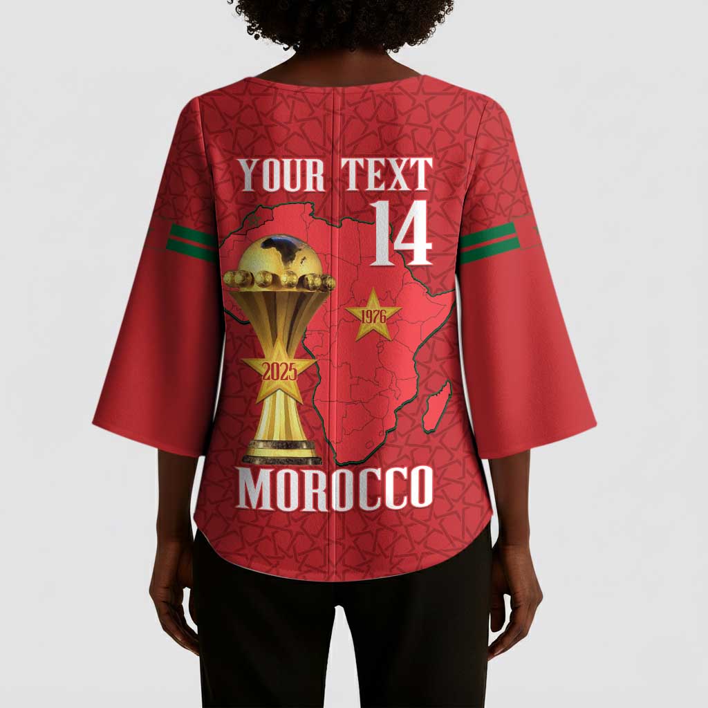 Morocco Football Custom Kimono Sleeve Blouse Atlas Lions Champions African Red Islamic Pattern