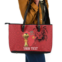 Morocco Football Custom Leather Tote Bag Atlas Lions Champions African Red Islamic Pattern