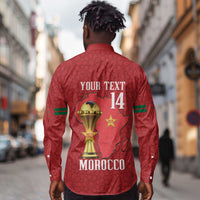 Morocco Football Custom Long Sleeve Button Shirt Atlas Lions Champions African Red Islamic Pattern