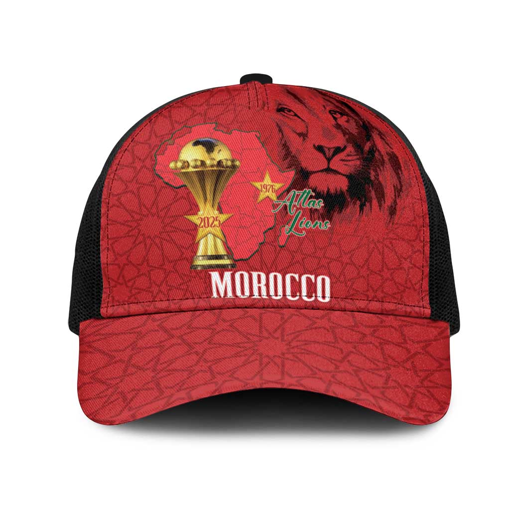 Morocco Football Mesh Trucker Cap Atlas Lions Champions African Red Islamic Pattern