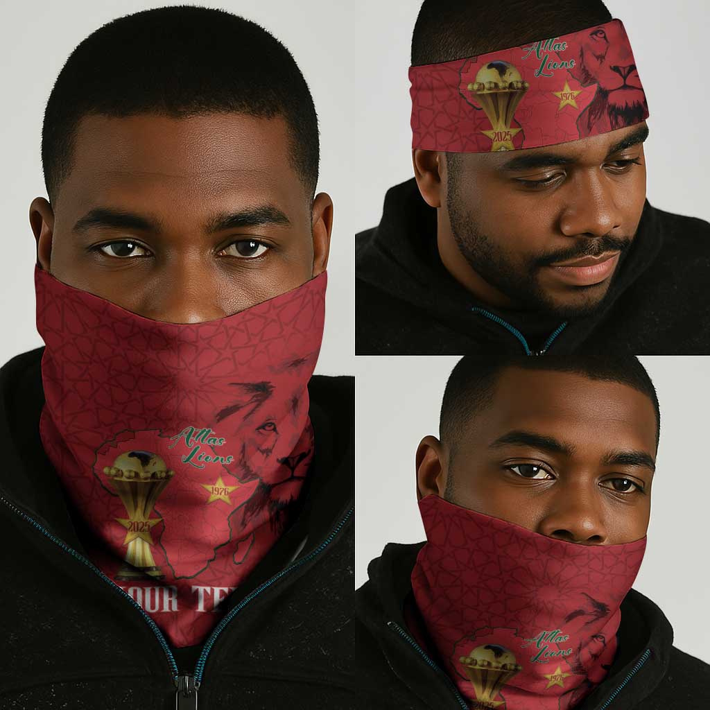 Morocco Football Custom Neck Gaiter Atlas Lions Champions African Red Islamic Pattern