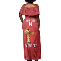 Morocco Football Custom Off Shoulder Maxi Dress Atlas Lions Champions African Red Islamic Pattern