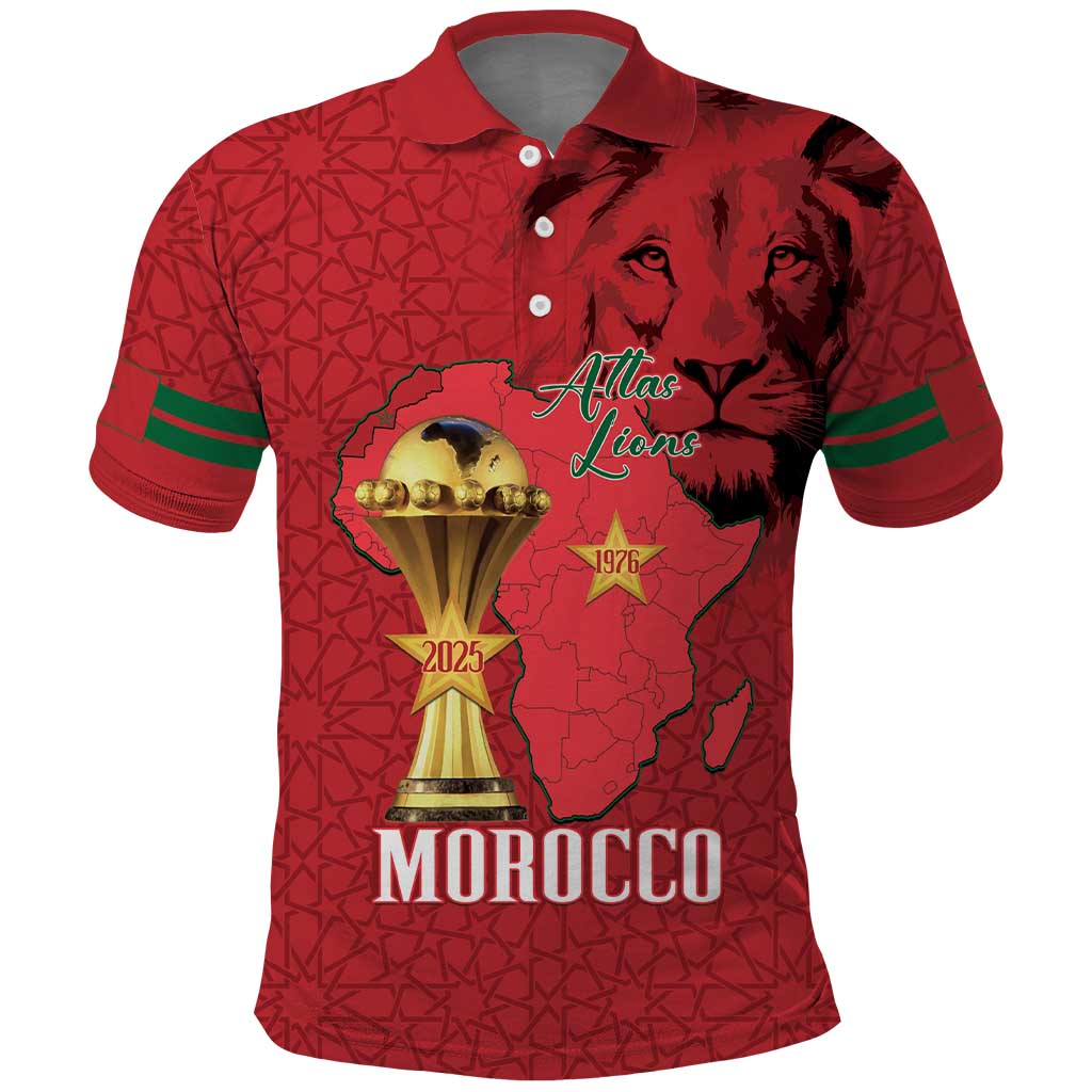 Morocco Football Custom Polo Shirt Atlas Lions Champions African Red Islamic Pattern