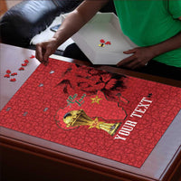 Morocco Football Custom Puzzle Atlas Lions Champions African Red Islamic Pattern
