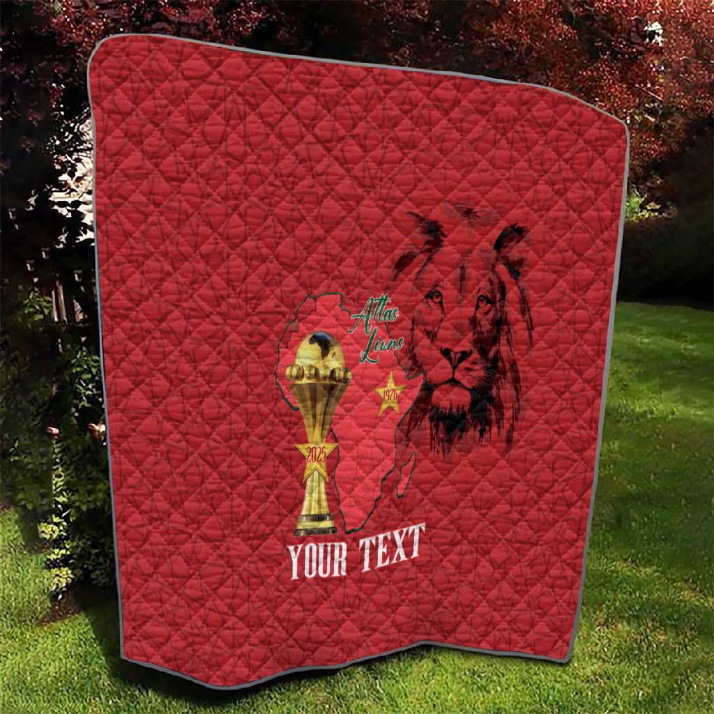 Morocco Football Custom Quilt Atlas Lions Champions African Red Islamic Pattern