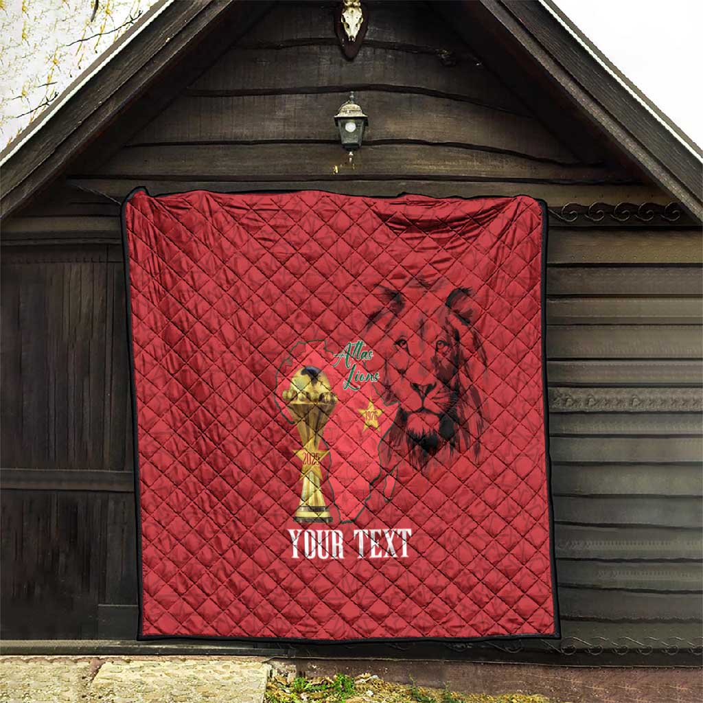 Morocco Football Custom Quilt Atlas Lions Champions African Red Islamic Pattern