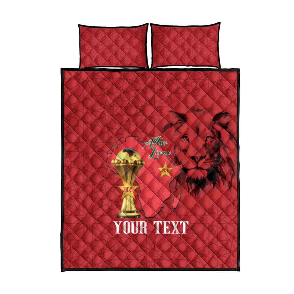 Morocco Football Custom Quilt Bed Set Atlas Lions Champions African Red Islamic Pattern