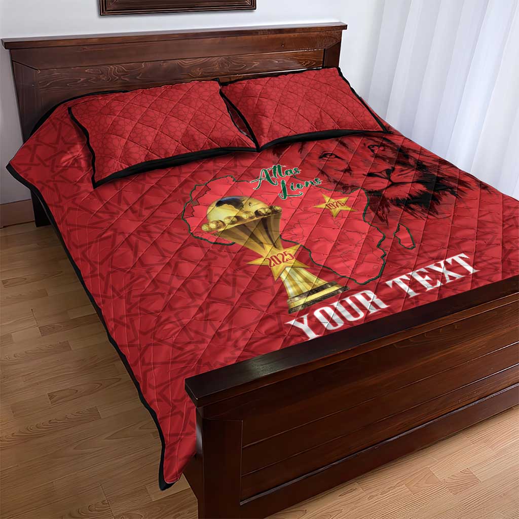 Morocco Football Custom Quilt Bed Set Atlas Lions Champions African Red Islamic Pattern