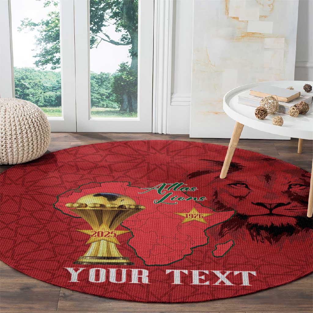 Morocco Football Custom Round Carpet Atlas Lions Champions African Red Islamic Pattern