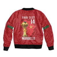Morocco Football Custom Sleeve Zip Bomber Jacket Atlas Lions Champions African Red Islamic Pattern
